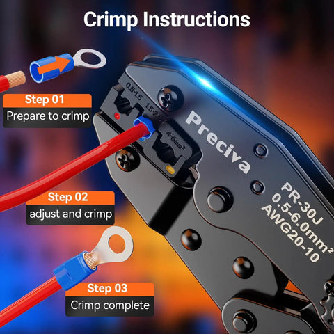 Heavy Duty Crimping Tool Kit For Insulated Terminals And Wire Connectors With Ratchet Crimper Covering AWG 20 To 10 in use.