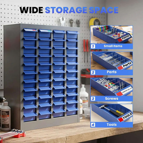 40-Drawer Bolt Bin Organizer Cabinet with ABS Drawers for nuts, bolts, screws in garage workshop home and office use