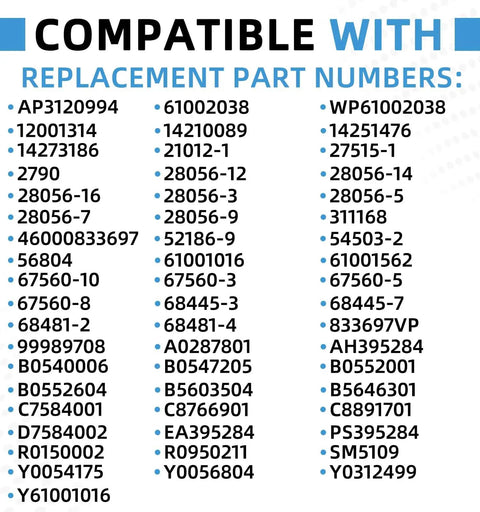 List of compatible replacement part numbers for Fridge Condenser Fan Motor Replacement 120V 2W 0.28A 50 60 Hz Compatible With Admiral Amana Crosley Estate Inglis Jenn Air Kenmore Whirlpool Appliances For Easy DIY Repair