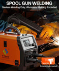 Synergy Flux Core Welder 110V 220V 145A 4 In 1 Gasless MIG Lift TIG Stick Welder, spool gun visible