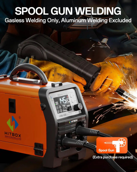 Synergy Flux Core Welder 110V 220V 145A 4 In 1 Gasless MIG Lift TIG Stick Welder, spool gun visible