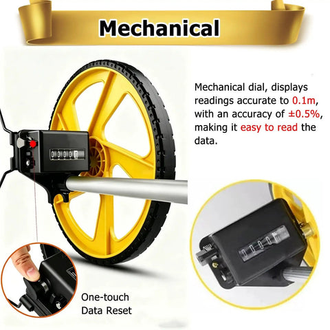 MZZKFC Portable Distance Measure Tool for Confined Space Measurements with yellow wheel and mechanical display for accurate readings.