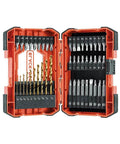 BLACK+DECKER 46-piece drill and screwdriver bit set in orange case, front view
