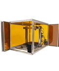 Kick-Ass 3D Printer Enclosure With Heavy Duty Blower To Sweep Fumes And Particulates Out Laser Safe Panels side view open door setup