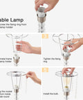 Assembly steps for Crystal Table Lamp for Bedroom Nightstand With USB Ports, showing fixing ring, metal frame, and bulb installation.