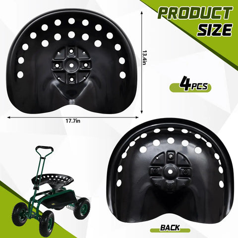 4 Pack Metal Tractor Seat Set Black Heavy Duty Replacement Seats For Lawnmowers Forklifts Farm Equipment Bar Stool Compatible 17 Inch Size Durable Easy Install Universal Fit Weather Resistant, black metal seat front view 17.7 x 13.4 in