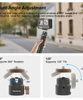 Ultra Compact Metal Ball Head With One Quarter Inch Thread, 360 Degree Swivel And 125 Degree Tilt, Beefy Heavy Duty Tripod Mount For DSLR, Mirrorless, Camcorder, Action Cam, LED Light And Light Stand, Max Load 11 Lb on a hand grip