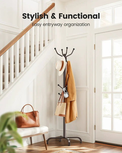 14 Hook Freestanding Coat Rack Stand For Entryway Hallway Bedroom And Office Metal Coat Tree Hat Rack For Coats Hats Bags