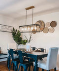 Dope Industrial Modern Farmhouse Kitchen Island Light Chandelier In Black And Brass 5-Light Rectangular Bar Pendant dining room