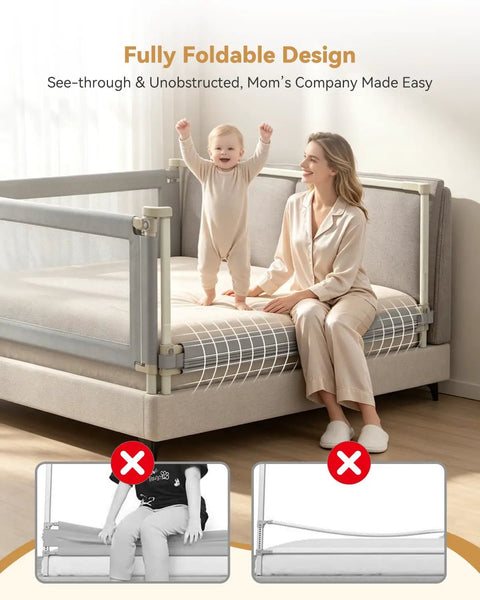 3 Piece California King Bed Rail Guard for Toddlers and Babies Height Adjustable Bed Safety Rails with Headboard Rod in Gray