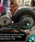 MY6812 12V 120W High Speed Brushed Motor installed on an electric scooter with 9 tooth gear visible