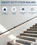 Heavy Duty Ten Foot Black Metal Stair Railings Indoor And Outdoor Featuring Hella Sturdy Wall Mounted Construction for secure stair support.