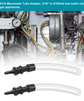 RMA316 manometer tube adapters, 2-pack, 3/16 to 5/16 in, black fittings with clear tubing for gas appliances.