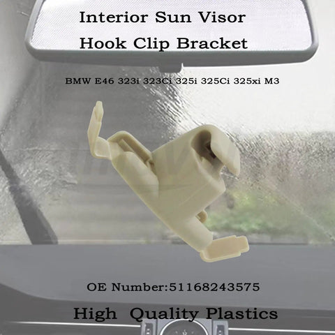 Beige Interior Sun Visor Hook Clip Bracket For BMW E46 323i 323Ci 325i 325Ci 325xi M3 Replacement 2 Pack OEM 51168243575