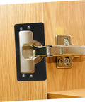 Stainless Steel Hinge Repair Kit Two Pack Durable Mending Plates For Cabinet Doors And Wardrobes Quick Installation shown installed