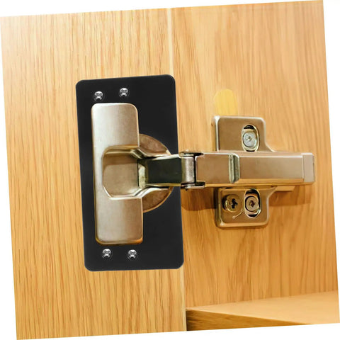 Stainless Steel Hinge Repair Kit Two Pack Durable Mending Plates For Cabinet Doors And Wardrobes Quick Installation shown installed