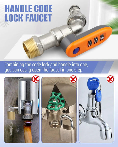Upgraded Outdoor Faucet Lockout System With Password Lock Gate Valve Integrated Orange Brass Handle Anti Theft Water Shutoff