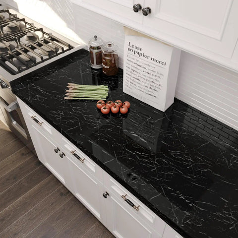 Kitchen countertop with Wide Black Marble Countertop Contact Paper Waterproof Glossy Marble Wallpaper Peel And Stick 32 Inch Wide By 354 Inch Long Self Adhesive Vinyl Film For Kitchen Bathroom Desk Walls Durable Easy Install