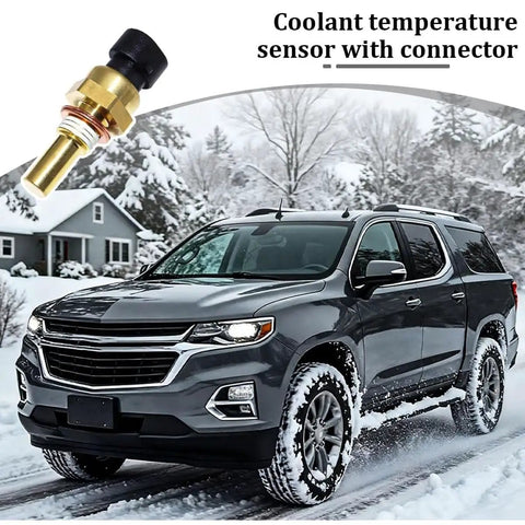 Road Ready Direct Fit Engine Coolant Temperature Sensor Replacement For 19236568 with connector in snowy environment.