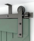 9 Ft Ceiling Mount Sliding Barn Door Hardware Kit For 54 Inch Wide Single Wood Door Built Tough Steel Smooth And Quiet Operation Easy Install 220 Lbs Weight Capacity Includes Rails L Brackets And Rollers close-up view