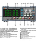 Front view of 32V 6A Adjustable Multi Channel DC Power Supply MPS-3264 with labeled interface and connection ports.