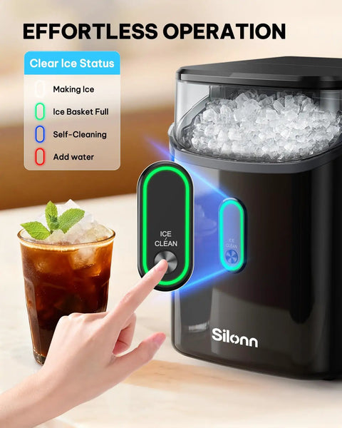 Operation of Nugget Ice Maker Countertop For Home, Office And Kitchen With Soft Chewable Ice, Delivers 33 Lbs Per Day, Auto Clean