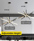 Two Sputnik Style LED Black Chandelier Pendant Lights with adjustable height feature, suitable for different ceiling heights.