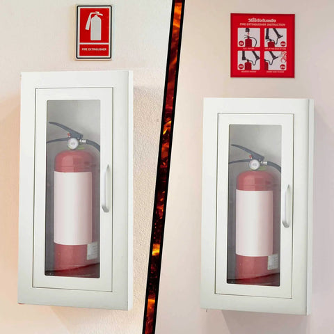 Semi Recessed Fire Extinguisher Cabinet Clear Acrylic Panel White Wall Mount Case Kickass Emergency Gear Straight Up Built Tough For Up To Two Gallon Units Needs 4 Inch Depth