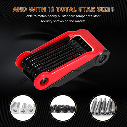 12 Pack Tamper Proof Star Torx Key Set With Folding Design T6 To T40 Chrome Vanadium Security Keys for DIY and Auto Use
