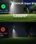70W Motion Sensor Plug In Outdoor Flood Light No Hardwire Needed Dusk To Dawn 7000LM IP65 Waterproof LED Security Light