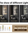 Crystal Chrome Wall Sconces for Living Room Bedroom Bathroom Hallway Staircase Lighting Indoor Vanity Wall Mount Lamps with Clear K9 Crystals showing three lighting modes.