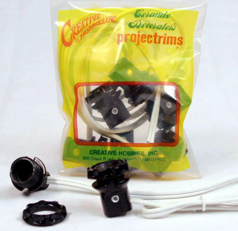Phenolic Candelabra Socket E12 Base With 1.25 Inch Shoulder And Screw Ring, 8 Inch Wire Leads, Wholesale Pack Of 6