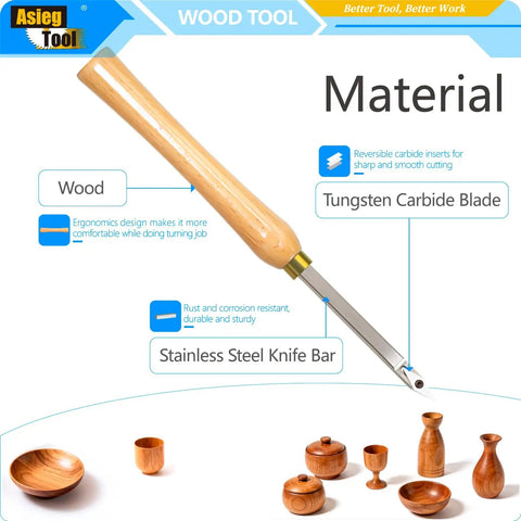 Carbide Tipped Wood Lathe Tools Set 3 Piece Rougher Detailer Finisher With Wood Handle And Diamond Round And Square Indexable Carbide Inserts For Turning. Featured with ergonomic wood handle, tungsten carbide blade, and stainless steel knife bar.