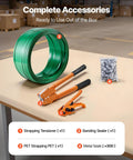Beefy Heavy Duty Banding Strapping Kit With Manual Sealer, Extended Handle, 1000 Ft PET Band, 300 Metal Seals Five Eighth Inch Wide Strapping, Pallet Packaging Tool For Warehouse Shipping Moving And Home Use Orange with strap, sealer and seals