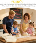 Family baking with Banneton Bread Proofing Basket Set With Liners, 9 Inch Round And 10 Inch Oval Sourdough Kit, natural rattan bowls.