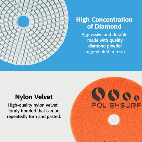 5 Inch Diamond Polishing Pads Wet Dry Set For Quartz Marble Granite Concrete Countertops Includes Grit 50 100 200 400 800