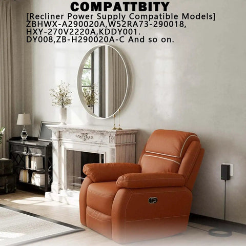 Heavy Duty 29V 2A AC DC Power Supply For Lift Chairs And Electric Recliners, Switching Transformer Adapter, Plug In 29 Volt Battery Pack Charger, Compatible With ZB-H290020A-C KDDY008F And Related Models on wall beside recliner