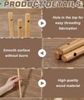 Six Top Shelf Wooden Dowel Rods With Dual Center Holes 11 8 Inch Solid Hardwood Sticks showing smooth surface and pre-drilled holes.