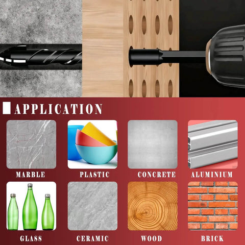 Mgtgbao 10-piece black carbide masonry drill bit set; 3/16 in (5 mm) serrated 4-flute bits shown with a drill.