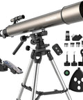 102mm Aperture Astronomy Telescope With 900mm Focal Length Dual Slow Motion Rods For Ultra Smooth Tracking High Powered Telescope For Adults And Pros Ideal For Moon And Planets And Deep Sky Viewing. Complete kit with accessories.