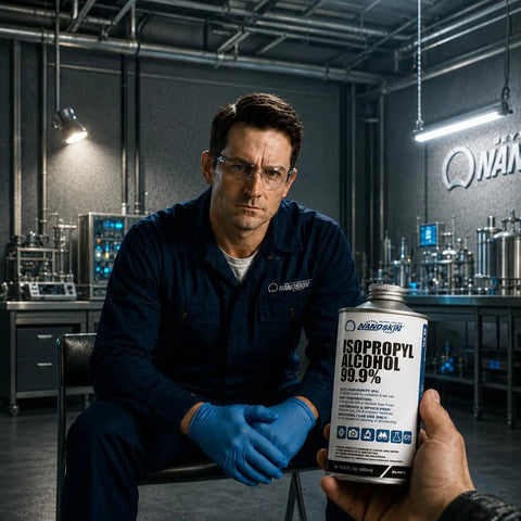 Industrial Grade Isopropyl Alcohol 99.9 percent IPA, Pro Grade Cleaning Solvent for Lab and Industrial Use, Fast Evaporating Low Residue Formula, 13.5 Fl Oz 400 mL, Single Pack bottle held in lab