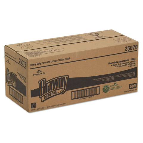 Heavy Duty HEF Industrial Shop Towels 500 Count Case Of 5 Boxes White 9.1 Inch By 16.5 Inch Wipers Tear Resistant Low Lint For Grime Busting