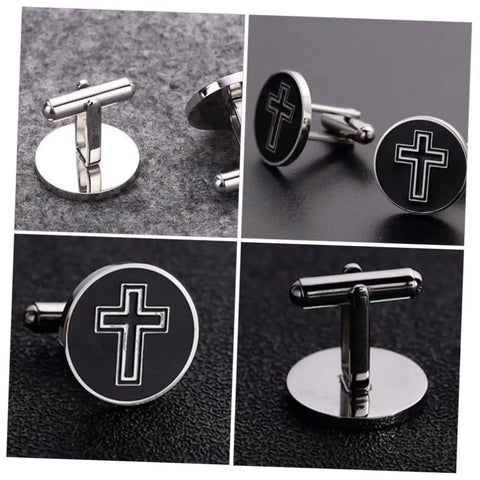 Fashionable Titanium Steel Cross Cufflinks For Men With Polished Black Finish Decorative Shirt Fasteners