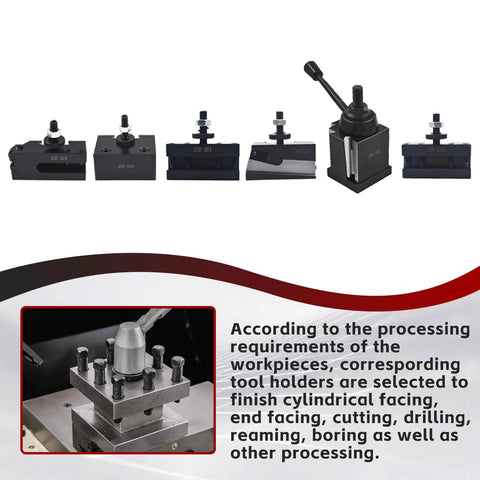 Six Piece BXA Wedge Type Quick Change Tool Post Set for lathe turning and facing holders with 10 to 15 inch swing.