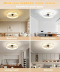 Low Profile Ceiling Fan With Light Flush Mount 6 Speed Reversible Silent Operation Gold Finish in various room settings
