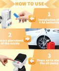 Step-by-step guide for using Portable Battery Powered Fuel Transfer Pump With Siphon Hose And Nozzle, showing installation and operation.