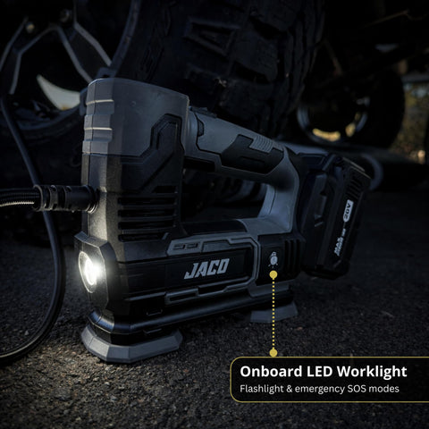 20V Cordless Tire Inflator Portable Air Compressor Pump With 3Ah Max Li Ion Battery and onboard LED worklight