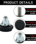 24 Pack Adjustable Furniture Levelers with 1/4-20 Thread Screw In Glides, highlighting galvanised iron, PP plastic base, and T-Nuts