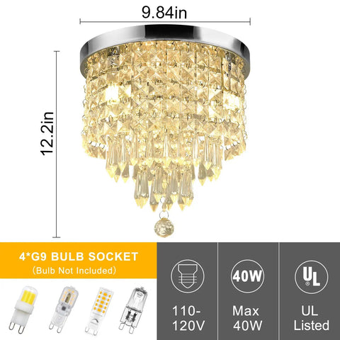 Three Light Crystal Chandelier Mini Flush Mount Ceiling Light Modern Pendant for Bedroom Hallway Bar, 12.2 Inch Height by 9.8 Inch Wide, G9 LED Bulbs Not Included, Cozy Warm Glow.