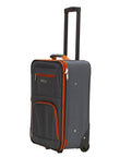Rockland 2-piece expandable softside upright luggage set, charcoal with orange zippers, front view